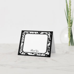 Chic Black and White Damask Thank You Card