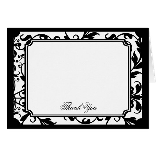 Chic Black and White Damask Thank You Card