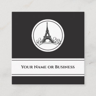 Chic Black and White Eiffel Tower Paris France Square Business Card