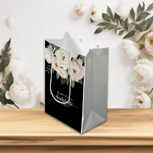 Chic Black And White Floral Bachelorette Party Medium Gift Bag