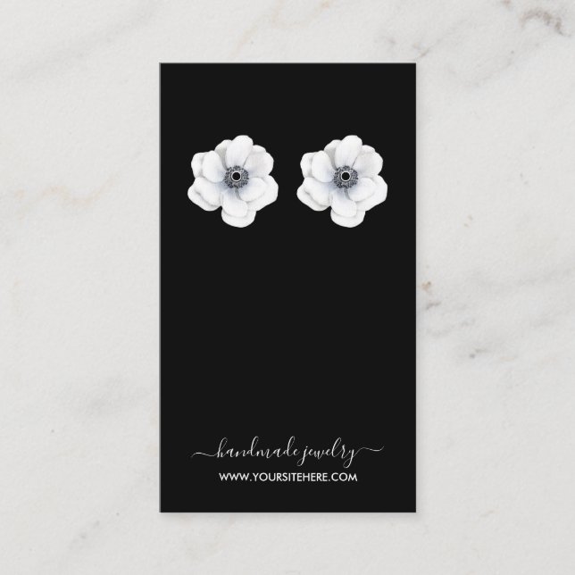 Chic Black and White Flower Earring Display Business Card (Front)