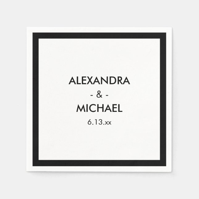 Chic Black and White French Inspired Wedding Napkin (Front)