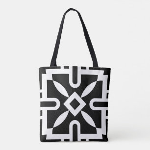 Chic Black and White Geometric Diamond Pattern Tote Bag