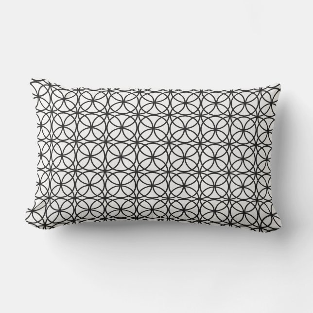 Chic Black and White Geometric Outdoor Lumbar Cushion (Front)