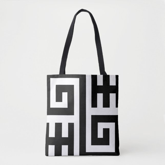 Chic Black and White Geometric Tote Bag (Front)