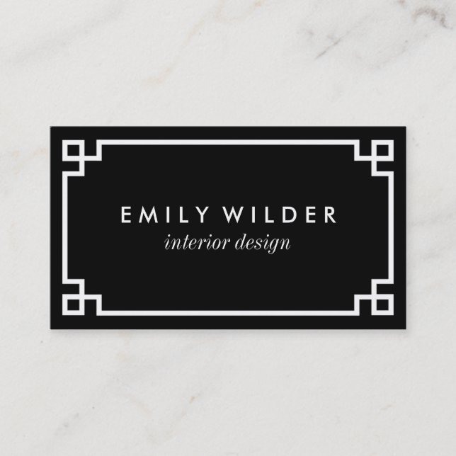 Chic Black and White Greek Key Business Card (Front)