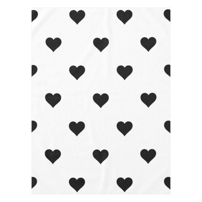 Chic Black and White Heart Romantic Table Setting Tablecloth (Front)