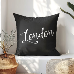 Chic Black and White London England Typography Cushion