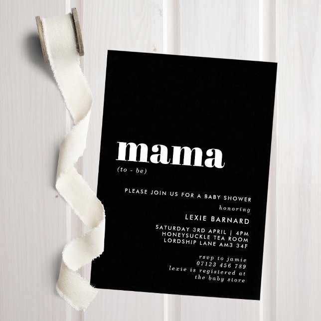 Chic Black and White Mama To Be Baby Shower Invitation (Creator Uploaded)