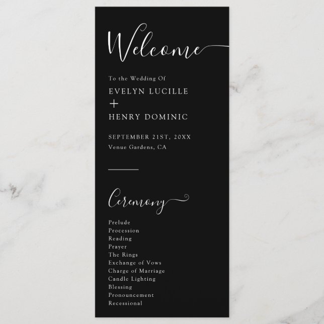 Chic Black and White Minimalist Wedding Ceremony Program (Front)