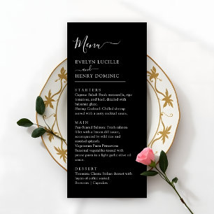 Chic Black and White Minimalist Wedding Dinner Menu