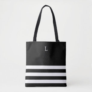 Chic Black and White Monogrammed Tote Bag