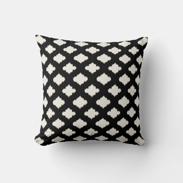 chic black and white moroccan pattern ikat pillow (Front)