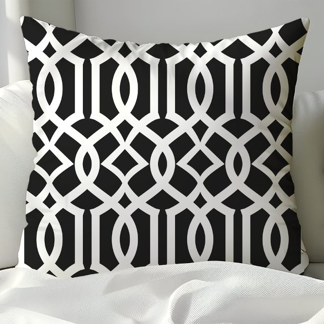 Chic Black and White Moroccan Trellis Pattern Cushion (Creator Uploaded)