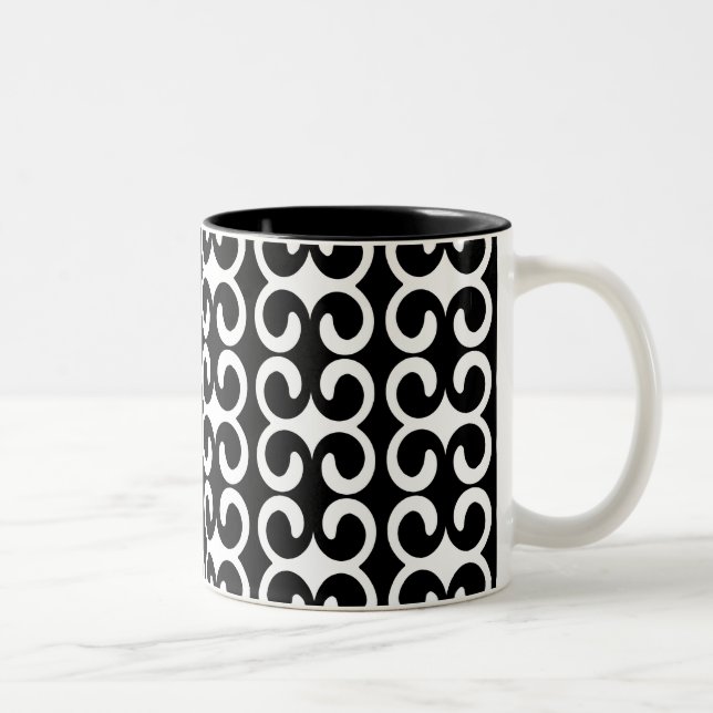 Chic Black and White Pattern Two-Tone Coffee Mug (Right)
