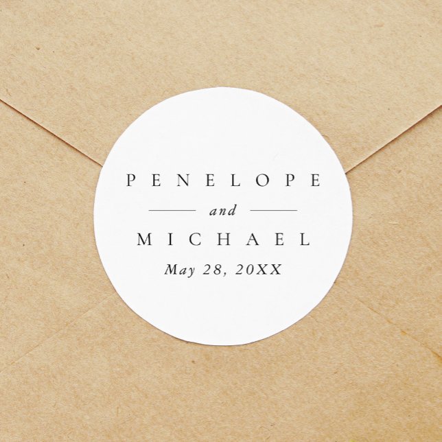 Chic Black and White Personalised Monogram Wedding Classic Round Sticker (Chic and elegant wedding sticker.)