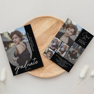 Chic Black and White Photo Collage Graduation Invitation