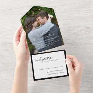 Chic Black and White Photo Modern Wedding All In One Invitation