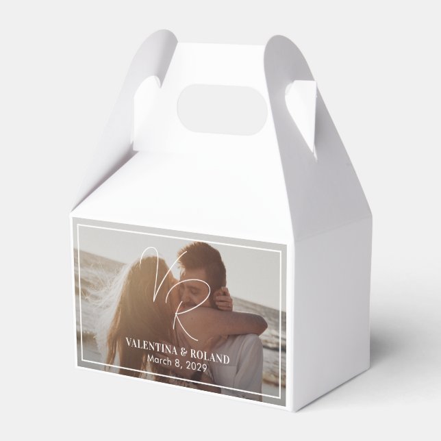 Chic Black and White Photo Modern Wedding Favour Box (Front Side)