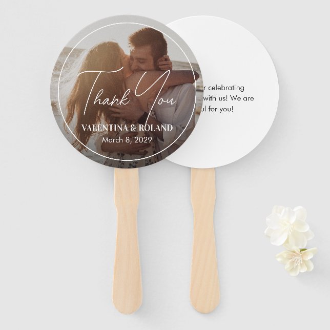 Chic Black and White Photo Modern Wedding Hand Fan (Front and Back)