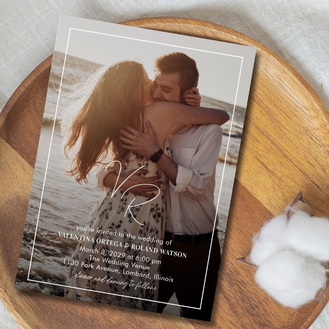 Chic Black and White Photo Modern Wedding Invitation (Creator Uploaded)