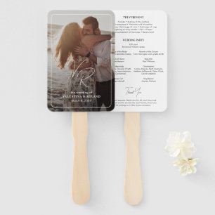 Chic Black and White Photo Modern Wedding Program Hand Fan