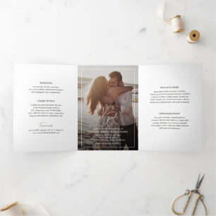 Chic Black and White Photo Modern Wedding Tri-Fold Invitation