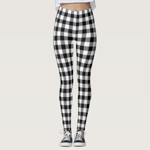 Chic Black And White Plaid Gingham Chequered Leggings