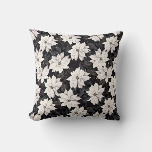 Chic black and white poinsettia cushion