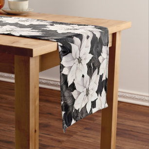 Chic black and white poinsettia short table runner