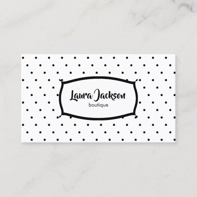 Chic Black and White Polka Dots Business Card (Front)