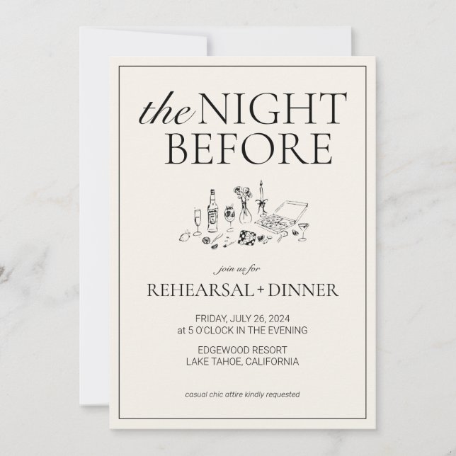 Chic Black and White Rehearsal Dinner Invite (Front)