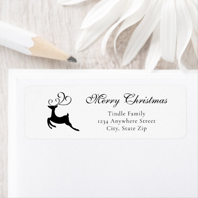 Chic Black and White Reindeer Address              Return Address Label (Insitu)