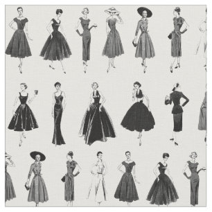 Chic Black and White Retro Fashion Models Fabric