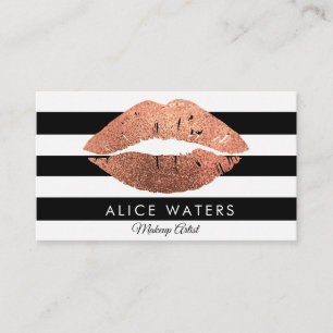 Chic black and white rose gold makeup artist business card