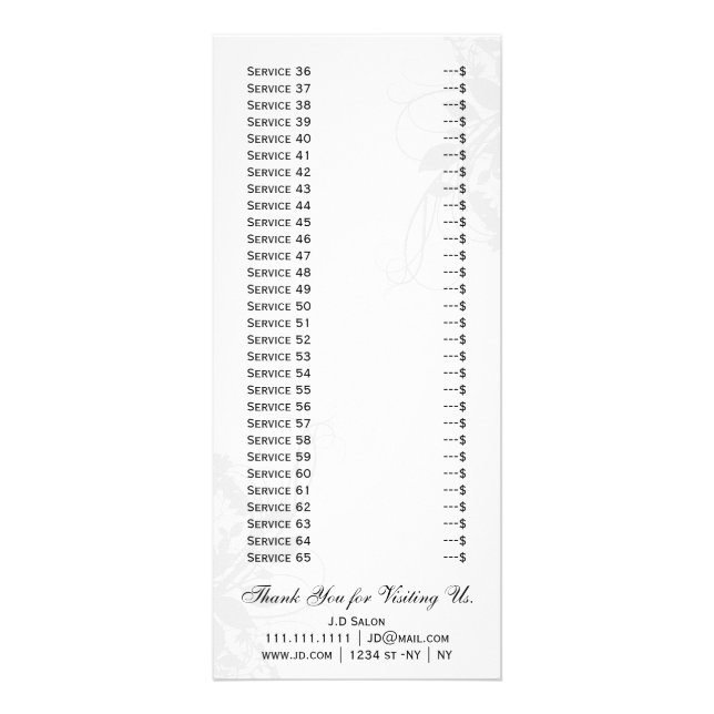 chic black and white Services rack card (Front)