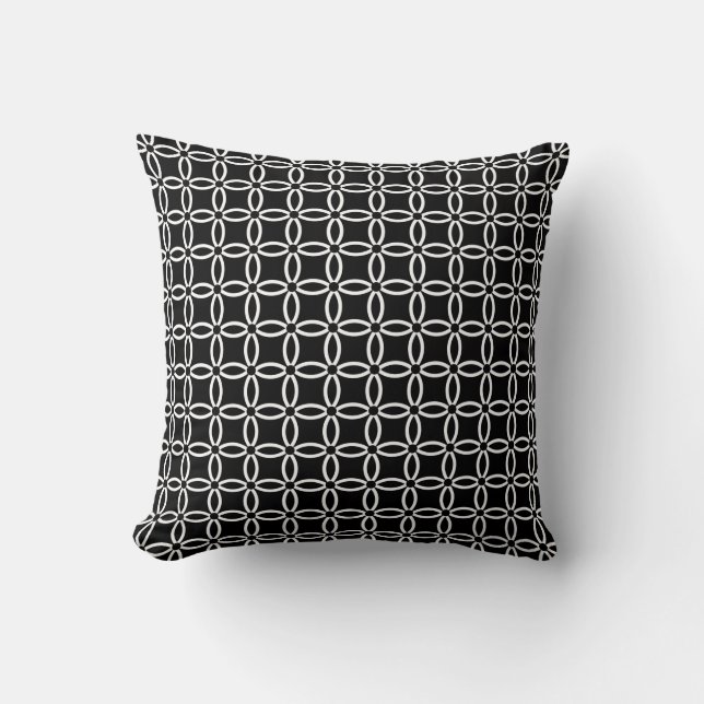 Chic Black and White Square Geometric Pattern Cushion (Front)