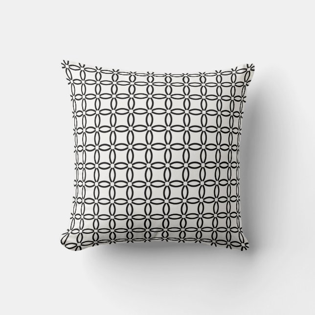 Chic Black and White Squares Geometric Pattern Cushion (Front)