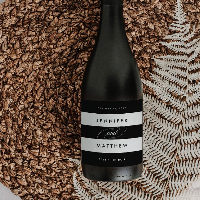 Chic Black and White Stripe Wedding Wine Labels (Creator Uploaded)