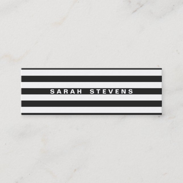 Chic Black and White Striped Modern Salon & Spa Mini Business Card (Front)