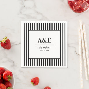 Chic Black and White Striped Wedding Napkin