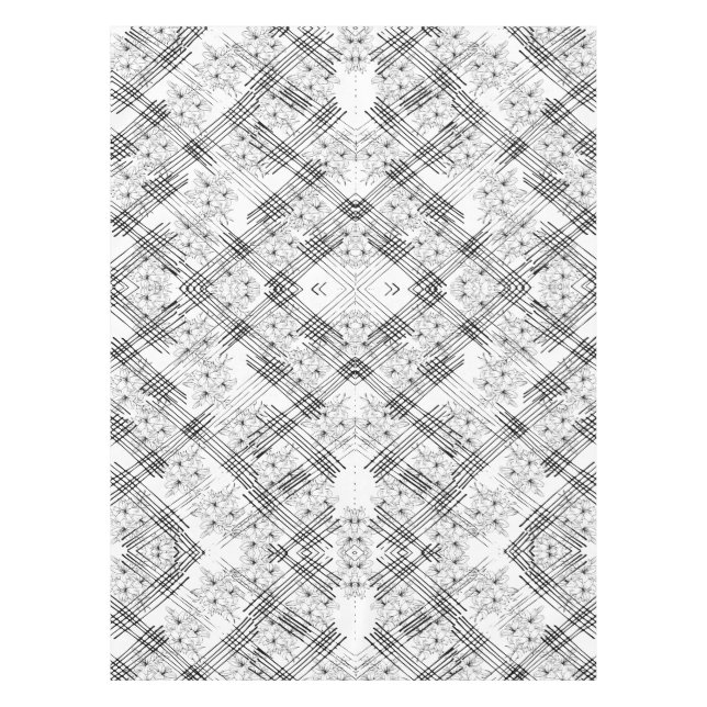 Chic Black and white stripes and flowers pattern Tablecloth (Front)