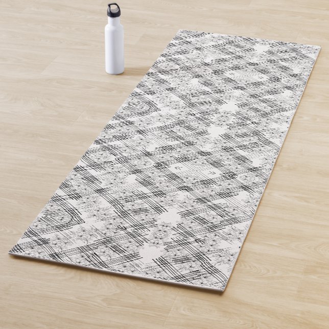 Chic Black and white stripes and flowers pattern Yoga Mat (In Situ)