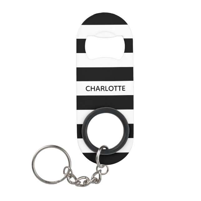Chic black and white stripes custom name monogram (Front)