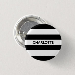 Chic black and white stripes custom name monogram 3 cm round badge