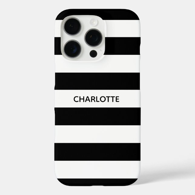 Chic black and white stripes custom name monogram Case-Mate iPhone case (Back)