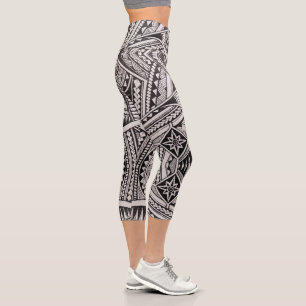Chic Black and White Tribal Geometric Pattern Capri Leggings