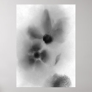 Chic Black and White Twin Flowers Painting Poster