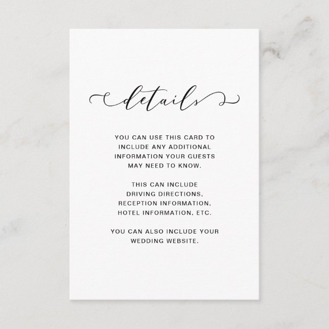 Chic Black and White Wedding Details Enclosure Card (Front)