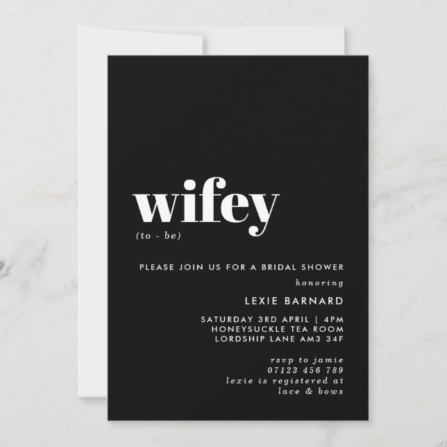 Chic Black and White Wifey To Be Bridal Shower Invitation (Front)
